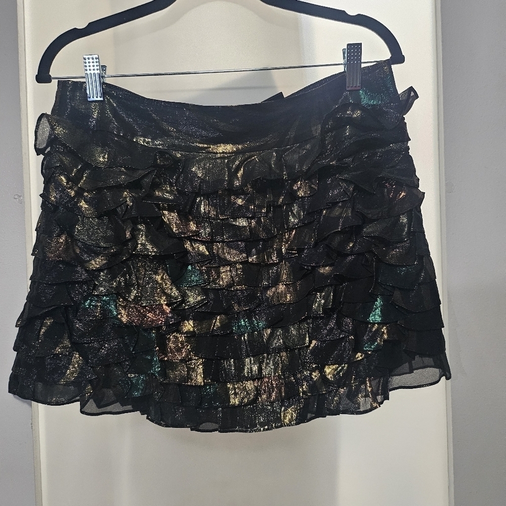 Marc Jacobs Silk Mini Skirt With Metallic Ruffles